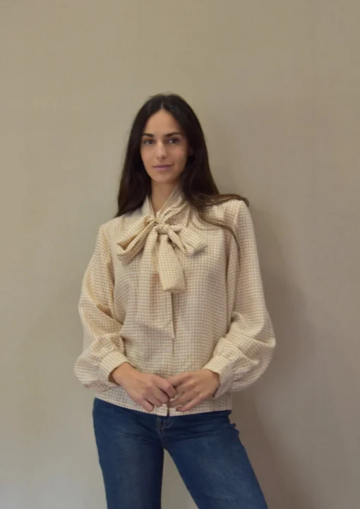 Blusa Vichy camel lazo