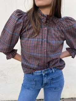 Camisa cuadros manga abullonada