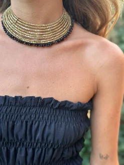 chocker dorado rígido bolitas negro