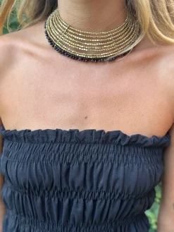 chocker dorado rígido bolitas negro