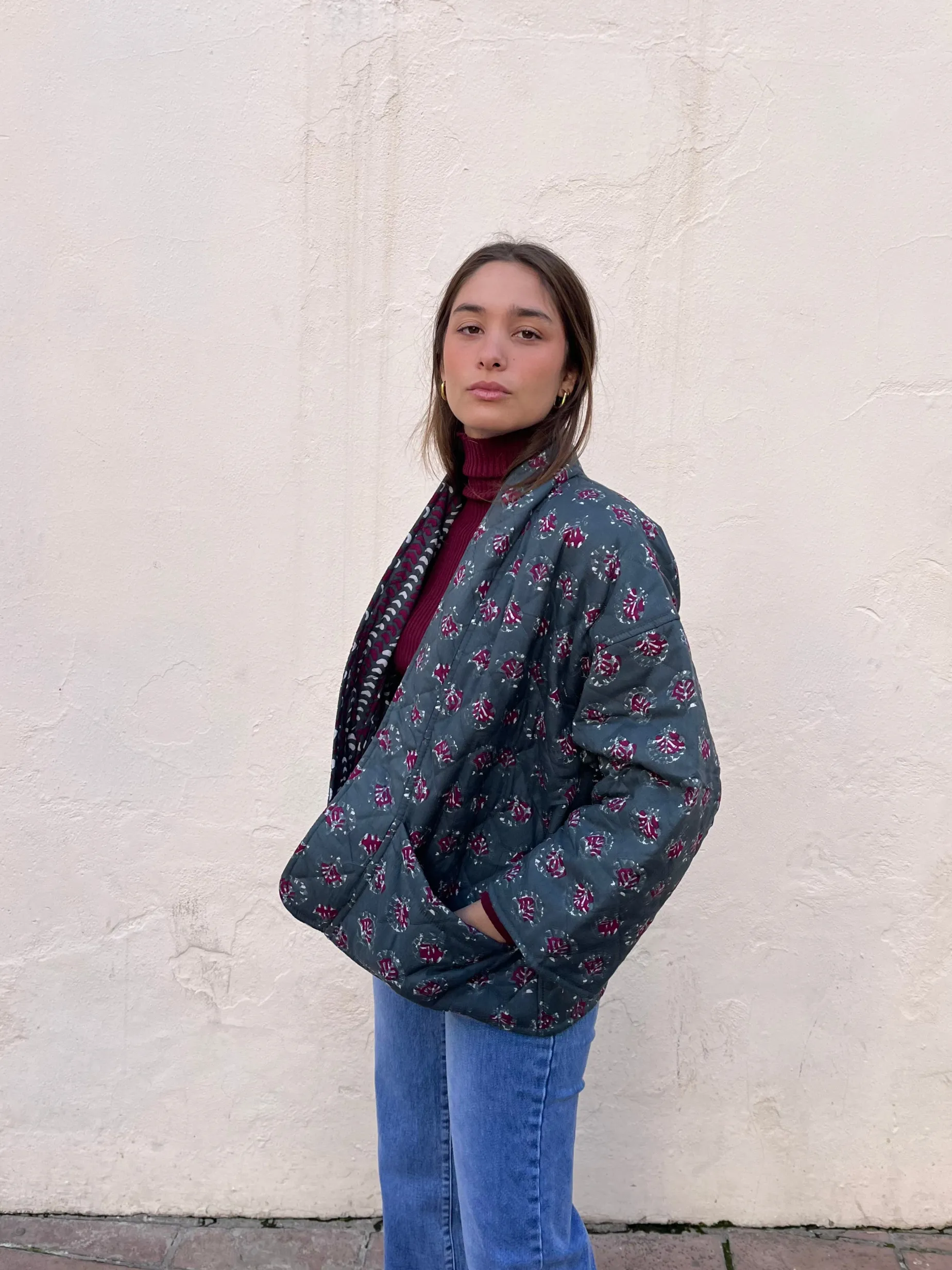 Kimono petróleo estampado