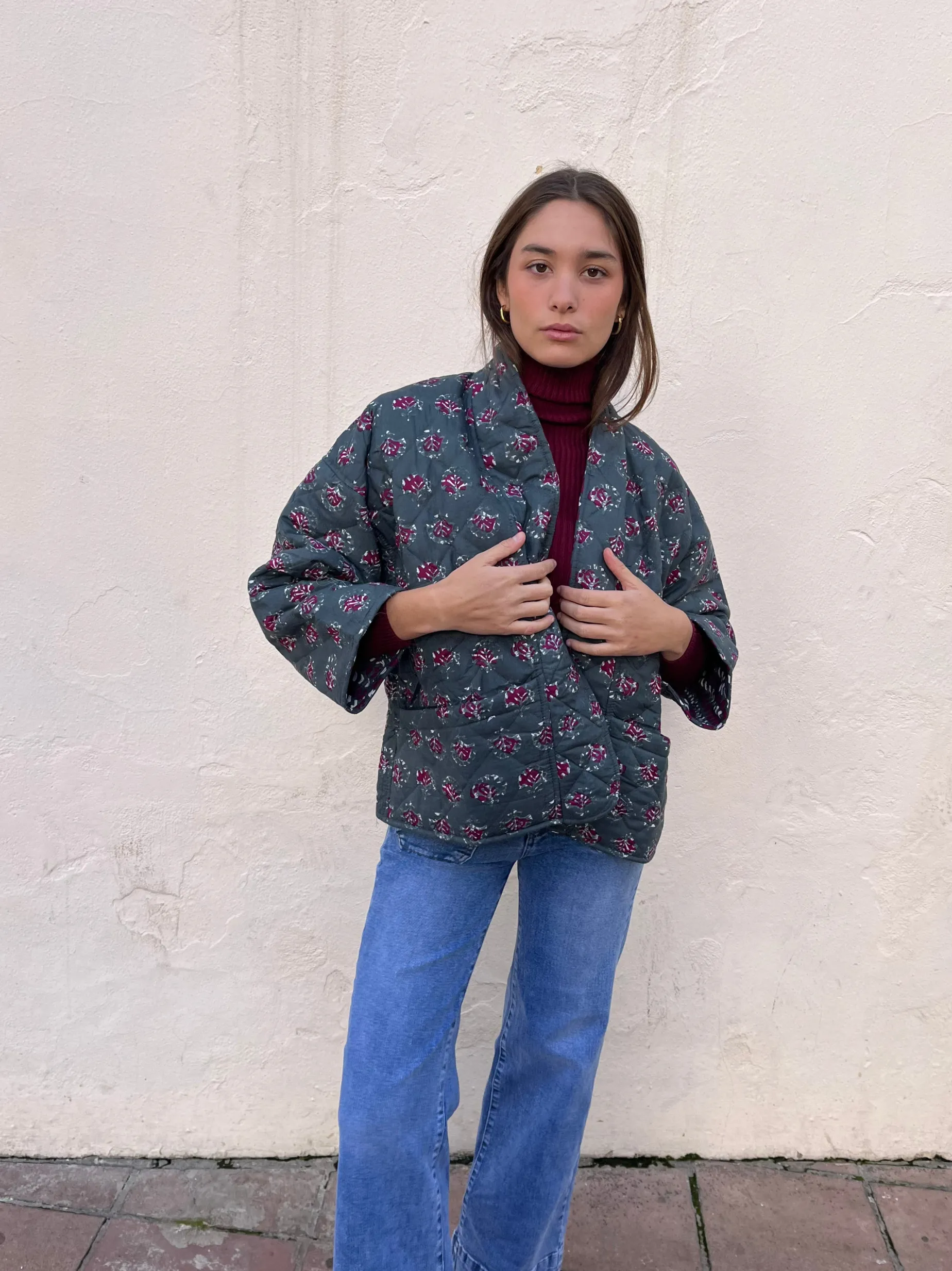 Kimono petróleo estampado