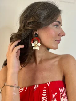 Pendientes rojos Flor