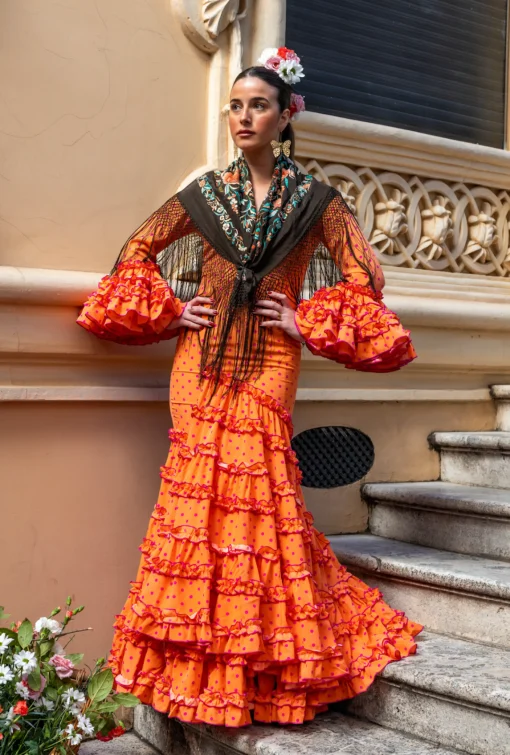 Traje Flamenca Lunar Naranja