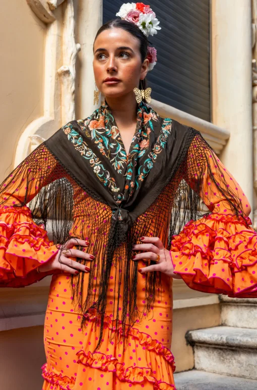 Traje Flamenca Lunar Naranja