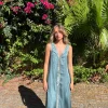 Vestido raso pedrería Verdeagua